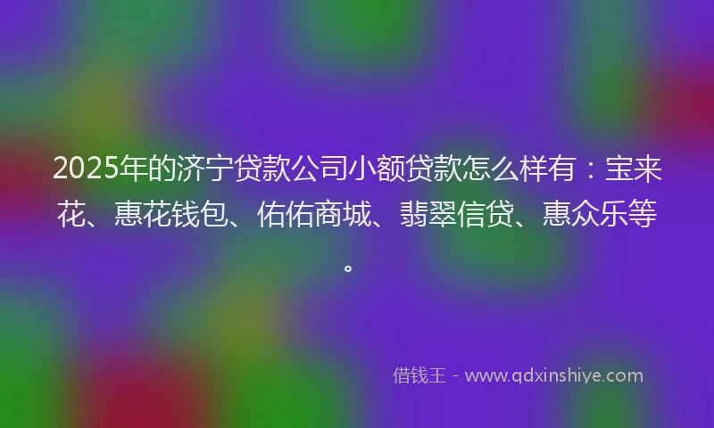 2025年的济宁贷款公司小额贷款怎么样有：宝来花、惠花钱包、佑佑商城、翡翠信贷、惠众乐等。