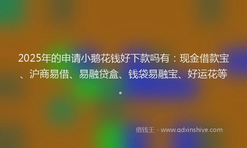 2025年的申请小鹅花钱好下款吗有：现金借款宝、沪商易借、易融贷盒、钱袋易融宝、好运花等。