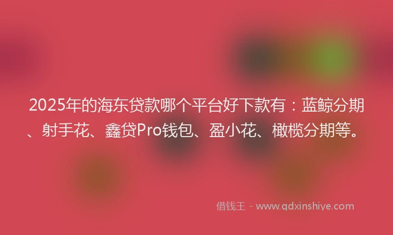 2025年的海东贷款哪个平台好下款有：蓝鲸分期、射手花、鑫贷Pro钱包、盈小花、橄榄分期等。