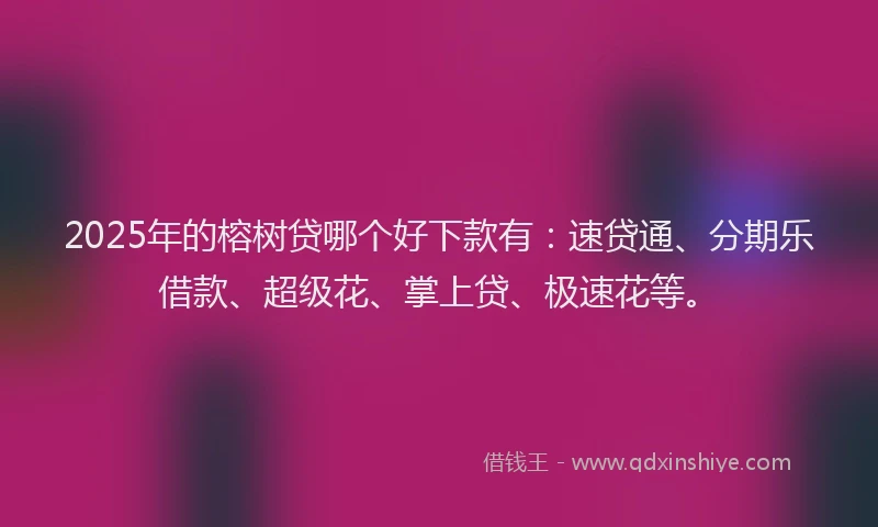 2025年的榕树贷哪个好下款有：速贷通、分期乐借款、超级花、掌上贷、极速花等。