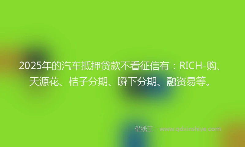 2025年的汽车抵押贷款不看征信有：RICH-购、天源花、桔子分期、瞬下分期、融资易等。