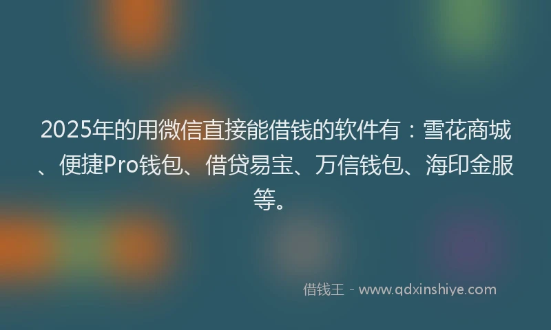 2025年的用微信直接能借钱的软件有：雪花商城、便捷Pro钱包、借贷易宝、万信钱包、海印金服等。