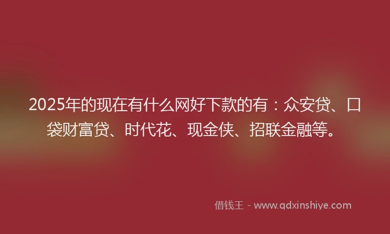2025年的现在有什么网好下款的有：众安贷、口袋财富贷、时代花、现金侠、招联金融等。