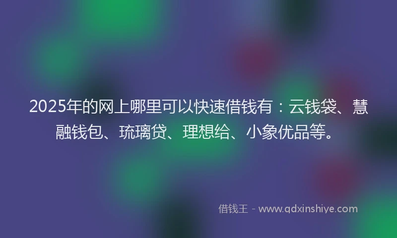 2025年的网上哪里可以快速借钱有：云钱袋、慧融钱包、琉璃贷、理想给、小象优品等。