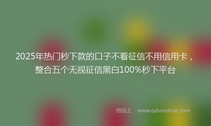 2025年热门秒下款的口子不看征信不用信用卡，整合五个无视征信黑白100%秒下平台