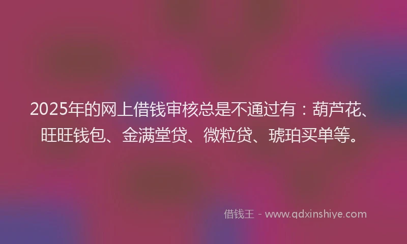 2025年的网上借钱审核总是不通过有：葫芦花、旺旺钱包、金满堂贷、微粒贷、琥珀买单等。