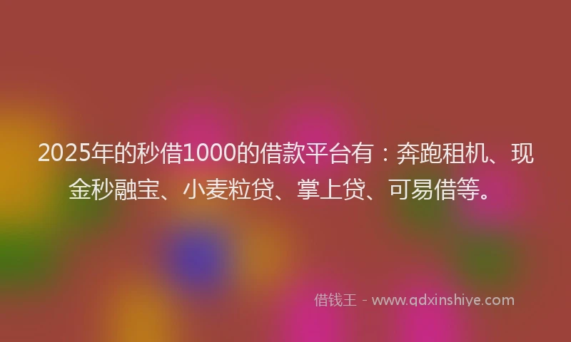 2025年的秒借1000的借款平台有：奔跑租机、现金秒融宝、小麦粒贷、掌上贷、可易借等。