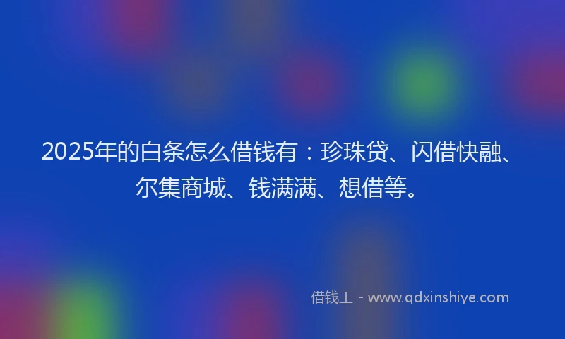 2025年的白条怎么借钱有：珍珠贷、闪借快融、尔集商城、钱满满、想借等。