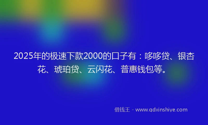2025年的极速下款2000的口子有：哆哆贷、银杏花、琥珀贷、云闪花、普惠钱包等。