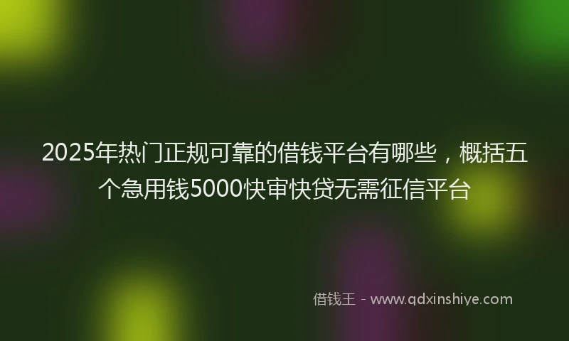2025年热门正规可靠的借钱平台有哪些，概括五个急用钱5000快审快贷无需征信平台