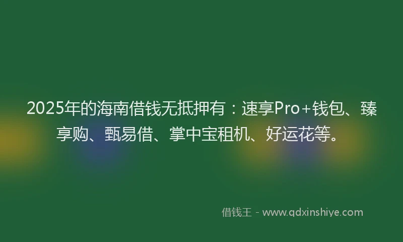 2025年的海南借钱无抵押有：速享Pro+钱包、臻享购、甄易借、掌中宝租机、好运花等。