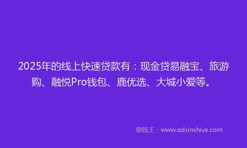 2025年的线上快速贷款有：现金贷易融宝、旅游购、融悦Pro钱包、鹿优选、大城小爱等。