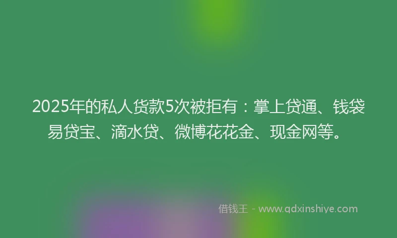 2025年的私人货款5次被拒有：掌上贷通、钱袋易贷宝、滴水贷、微博花花金、现金网等。