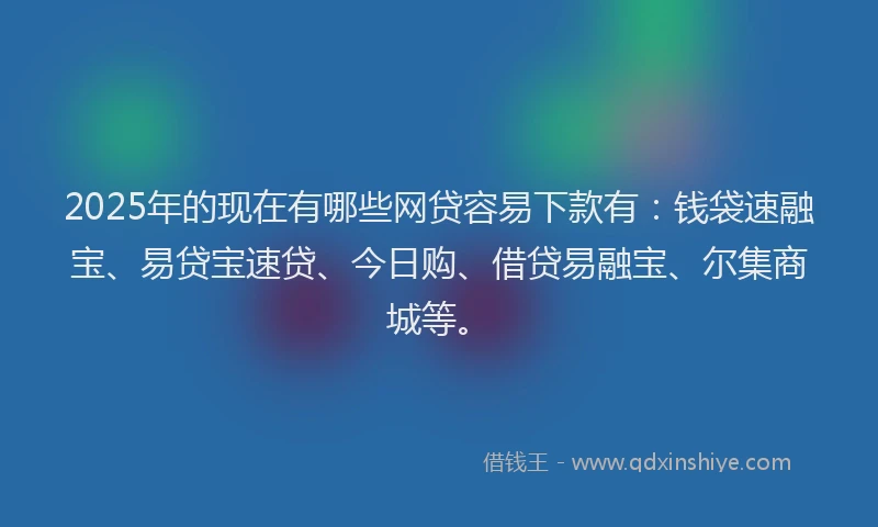 2025年的现在有哪些网贷容易下款有：钱袋速融宝、易贷宝速贷、今日购、借贷易融宝、尔集商城等。