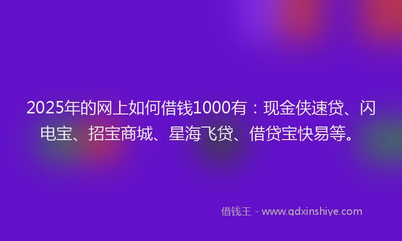 2025年的网上如何借钱1000有：现金侠速贷、闪电宝、招宝商城、星海飞贷、借贷宝快易等。