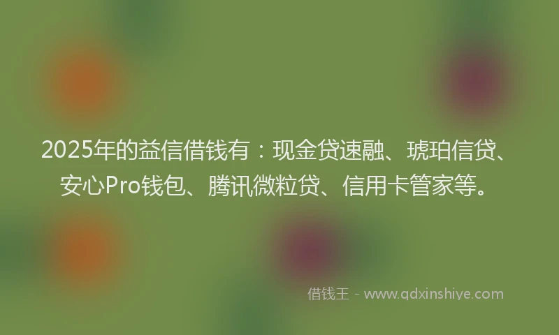2025年的益信借钱有：现金贷速融、琥珀信贷、安心Pro钱包、腾讯微粒贷、信用卡管家等。
