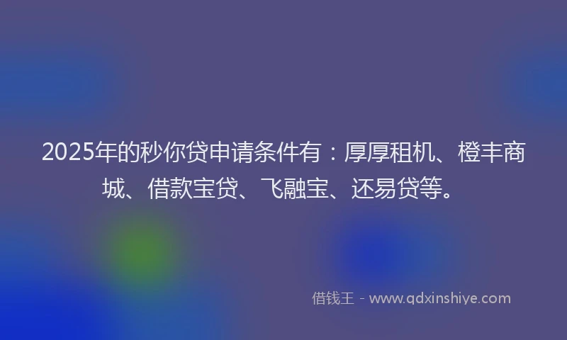 2025年的秒你贷申请条件有：厚厚租机、橙丰商城、借款宝贷、飞融宝、还易贷等。