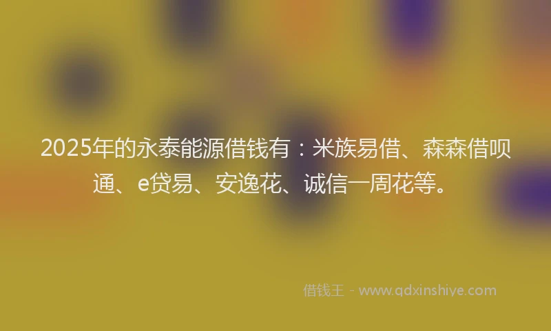 2025年的永泰能源借钱有：米族易借、森森借呗通、e贷易、安逸花、诚信一周花等。