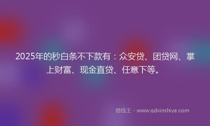 2025年的秒白条不下款有：众安贷、团贷网、掌上财富、现金直贷、任意下等。