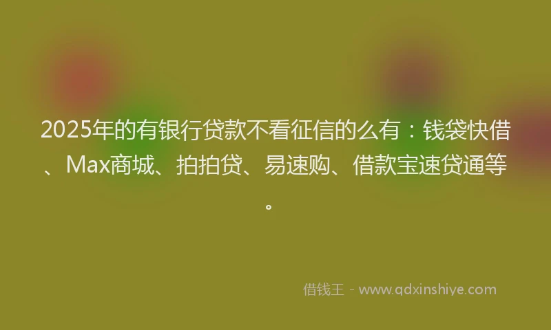 2025年的有银行贷款不看征信的么有：钱袋快借、Max商城、拍拍贷、易速购、借款宝速贷通等。