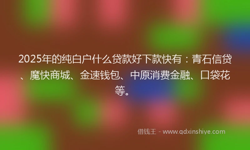 2025年的纯白户什么贷款好下款快有：青石信贷、魔快商城、金速钱包、中原消费金融、口袋花等。