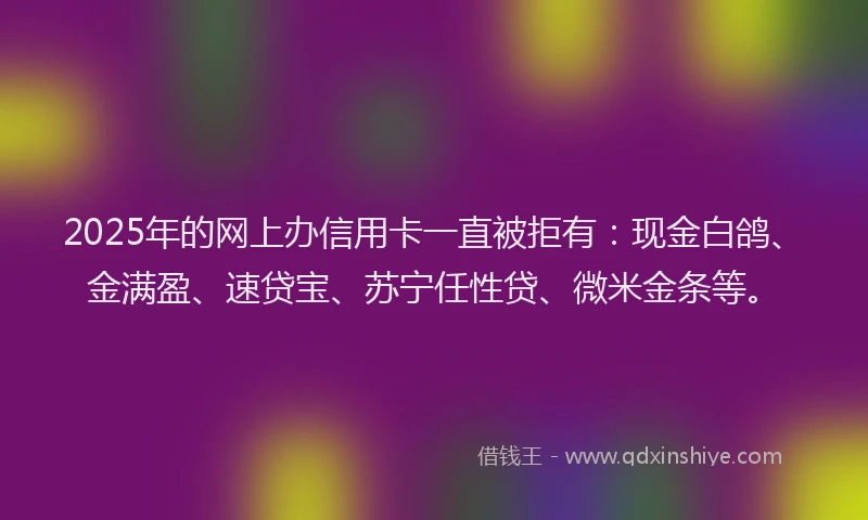 2025年的网上办信用卡一直被拒有：现金白鸽、金满盈、速贷宝、苏宁任性贷、微米金条等。
