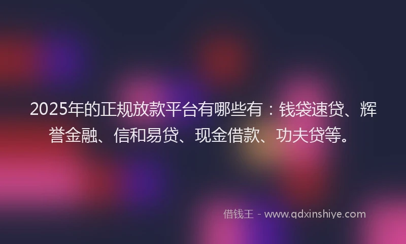 2025年的正规放款平台有哪些有：钱袋速贷、辉誉金融、信和易贷、现金借款、功夫贷等。