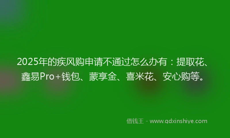 2025年的疾风购申请不通过怎么办有：提取花、鑫易Pro+钱包、蒙享金、喜米花、安心购等。