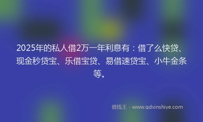 2025年的私人借2万一年利息有：借了么快贷、现金秒贷宝、乐借宝贷、易借速贷宝、小牛金条等。