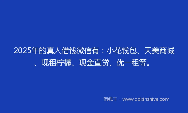 2025年的真人借钱微信有：小花钱包、天美商城、现租柠檬、现金直贷、优一租等。