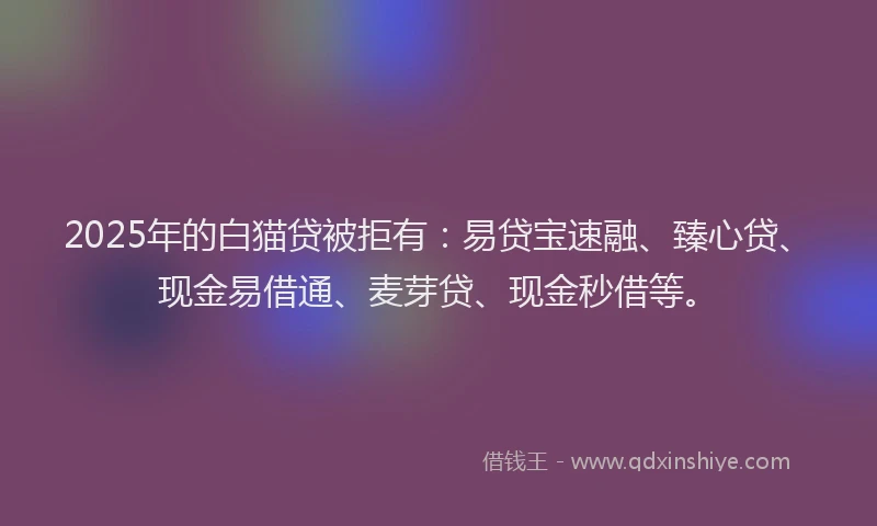 2025年的白猫贷被拒有：易贷宝速融、臻心贷、现金易借通、麦芽贷、现金秒借等。