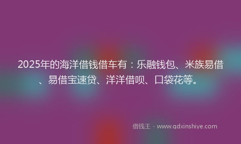 2025年的海洋借钱借车有：乐融钱包、米族易借、易借宝速贷、洋洋借呗、口袋花等。