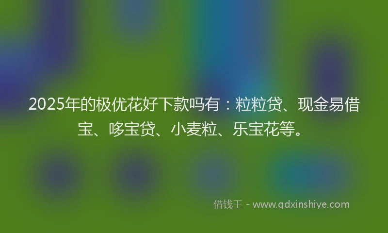 2025年的极优花好下款吗有：粒粒贷、现金易借宝、哆宝贷、小麦粒、乐宝花等。