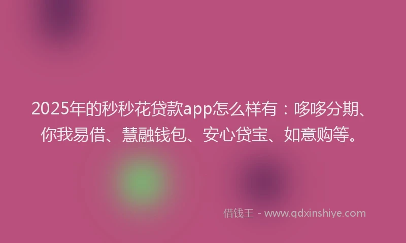 2025年的秒秒花贷款app怎么样有：哆哆分期、你我易借、慧融钱包、安心贷宝、如意购等。