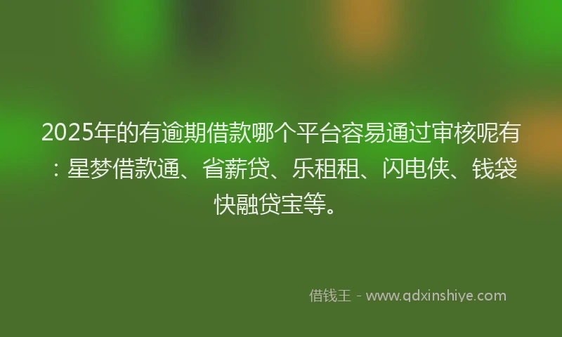 2025年的有逾期借款哪个平台容易通过审核呢有：星梦借款通、省薪贷、乐租租、闪电侠、钱袋快融贷宝等。