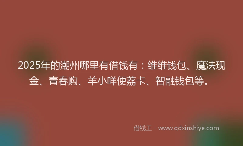 2025年的潮州哪里有借钱有：维维钱包、魔法现金、青春购、羊小咩便荔卡、智融钱包等。