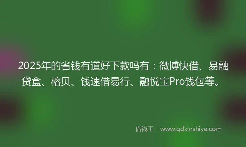 2025年的省钱有道好下款吗有：微博快借、易融贷盒、榕贝、钱速借易行、融悦宝Pro钱包等。
