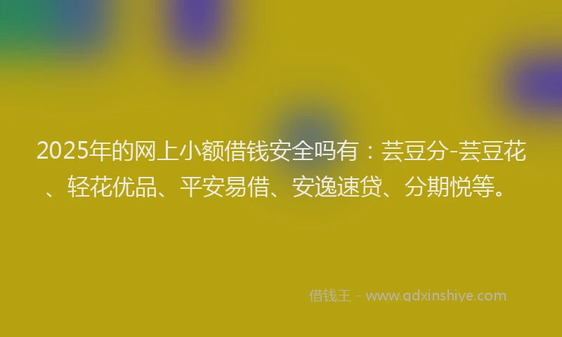 2025年的网上小额借钱安全吗有：芸豆分-芸豆花、轻花优品、平安易借、安逸速贷、分期悦等。