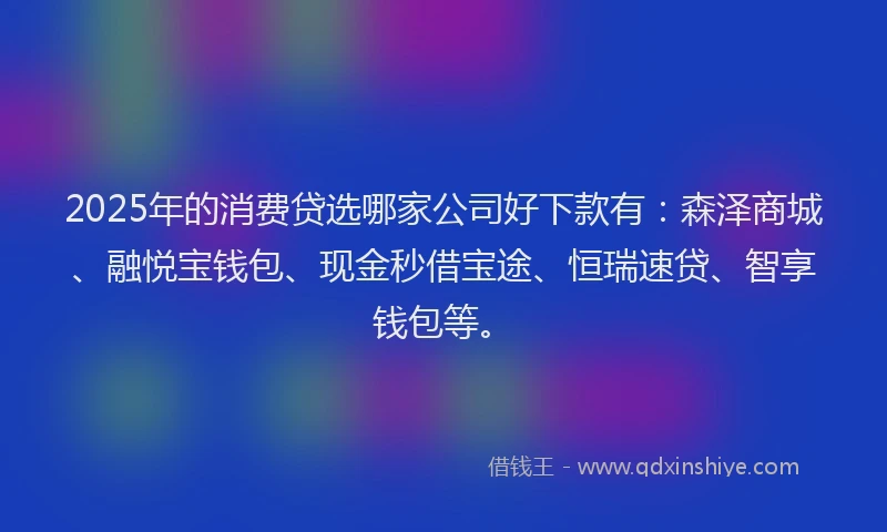 2025年的消费贷选哪家公司好下款有：森泽商城、融悦宝钱包、现金秒借宝途、恒瑞速贷、智享钱包等。