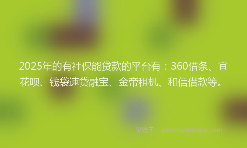 2025年的有社保能贷款的平台有：360借条、宜花呗、钱袋速贷融宝、金帝租机、和信借款等。