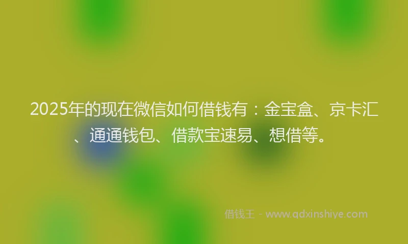 2025年的现在微信如何借钱有：金宝盒、京卡汇、通通钱包、借款宝速易、想借等。