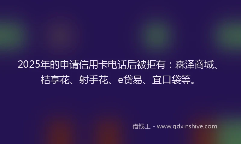 2025年的申请信用卡电话后被拒有：森泽商城、桔享花、射手花、e贷易、宜口袋等。