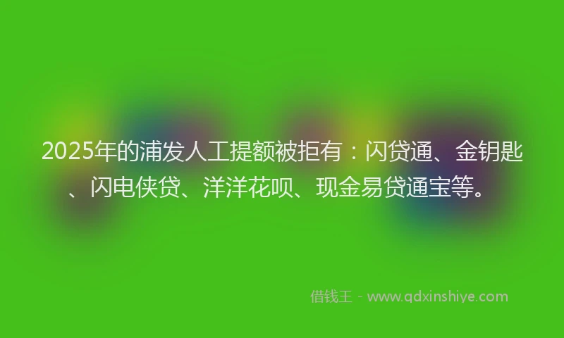 2025年的浦发人工提额被拒有：闪贷通、金钥匙、闪电侠贷、洋洋花呗、现金易贷通宝等。