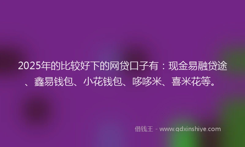 2025年的比较好下的网贷口子有：现金易融贷途、鑫易钱包、小花钱包、哆哆米、喜米花等。