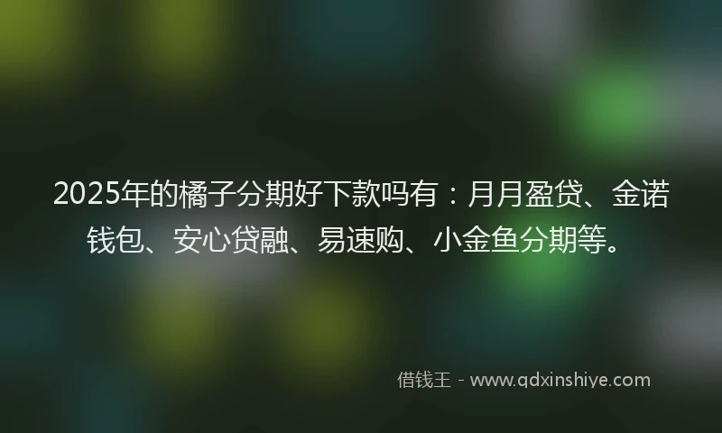 2025年的橘子分期好下款吗有：月月盈贷、金诺钱包、安心贷融、易速购、小金鱼分期等。