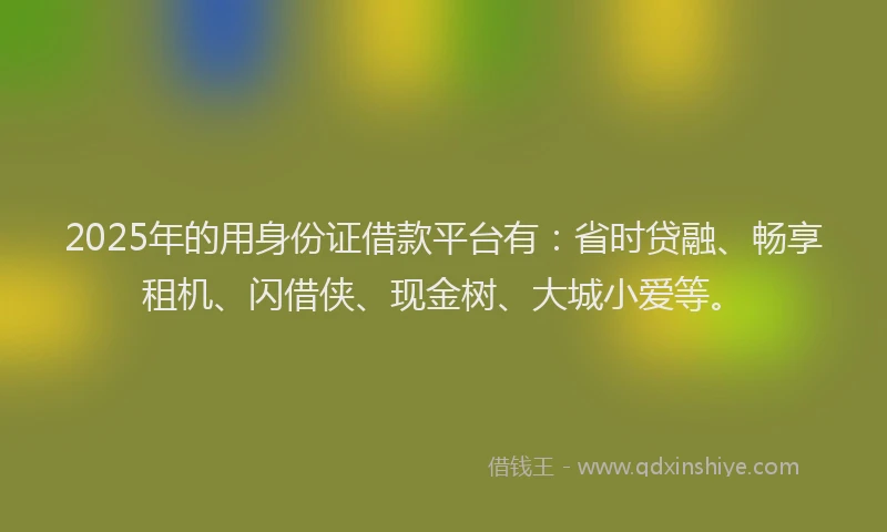 2025年的用身份证借款平台有：省时贷融、畅享租机、闪借侠、现金树、大城小爱等。