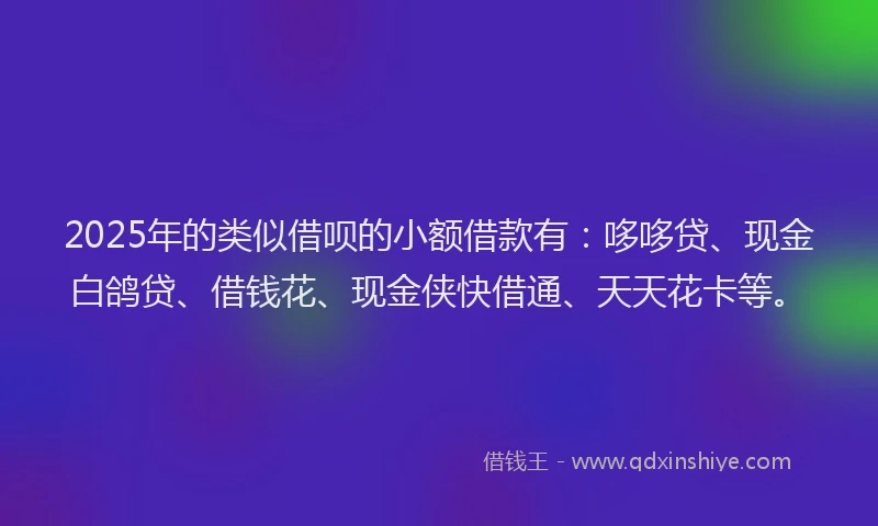 2025年的类似借呗的小额借款有：哆哆贷、现金白鸽贷、借钱花、现金侠快借通、天天花卡等。