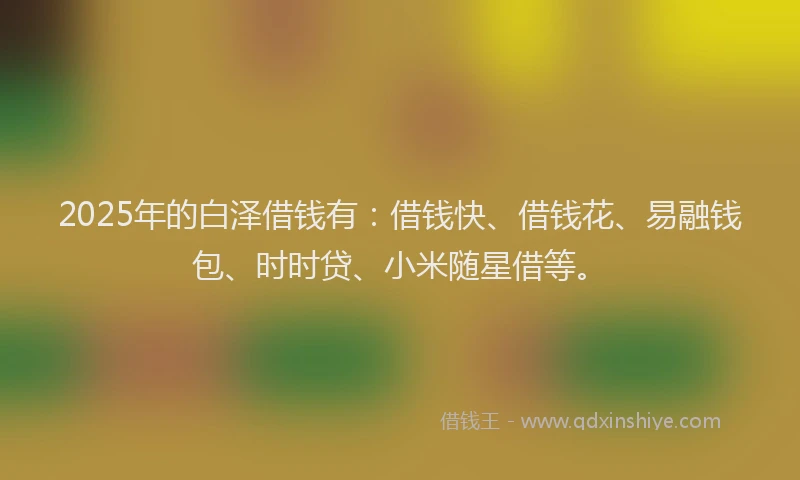 2025年的白泽借钱有：借钱快、借钱花、易融钱包、时时贷、小米随星借等。