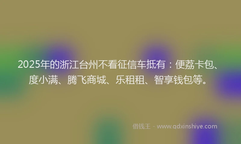 2025年的浙江台州不看征信车抵有：便荔卡包、度小满、腾飞商城、乐租租、智享钱包等。