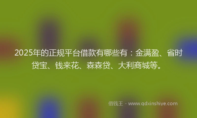 2025年的正规平台借款有哪些有：金满盈、省时贷宝、钱来花、森森贷、大利商城等。